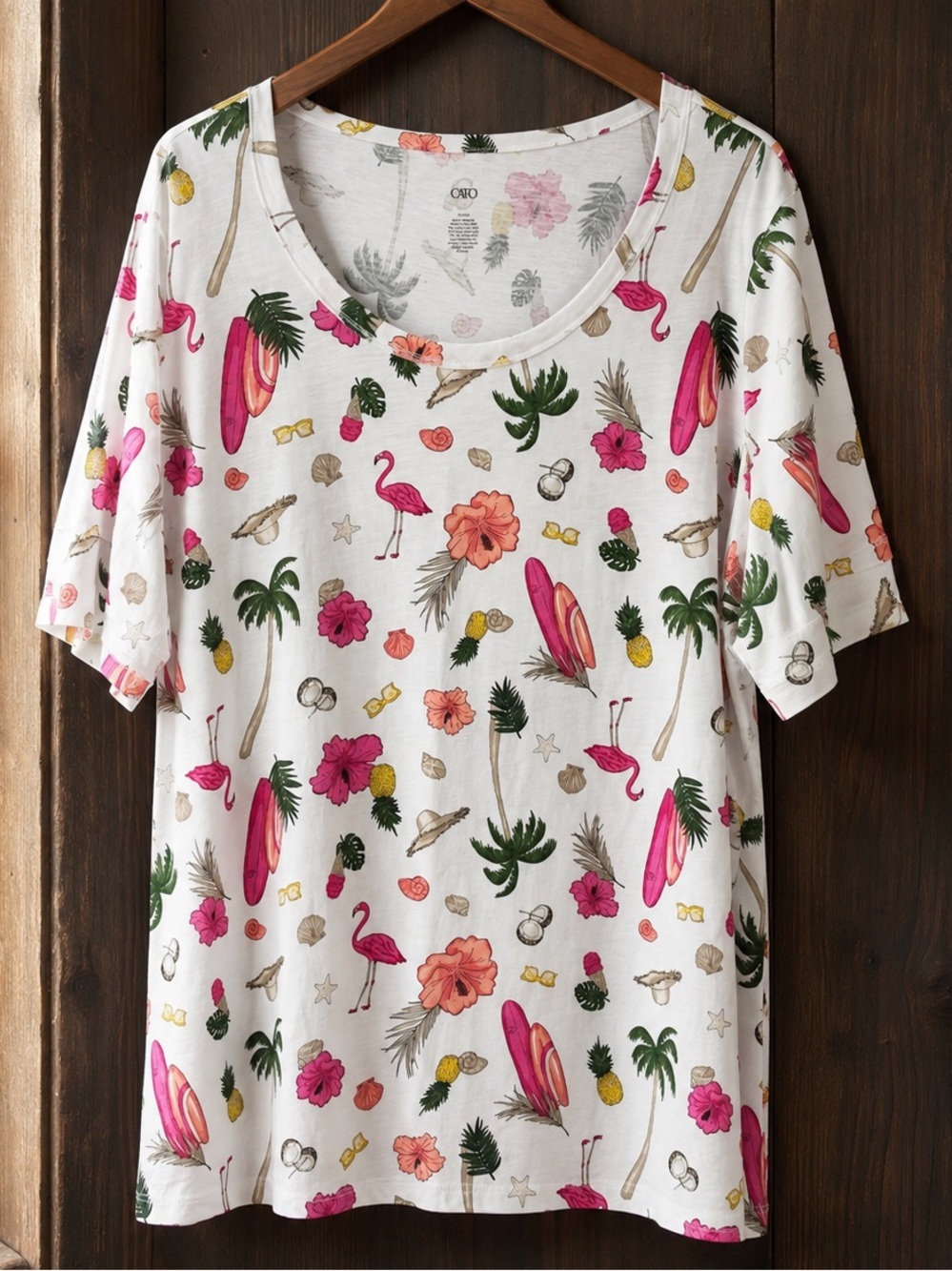 Cato Tropical Beach Print T Shirt Cotton Modal 22 24 Soft Tee Summer Palm Surf